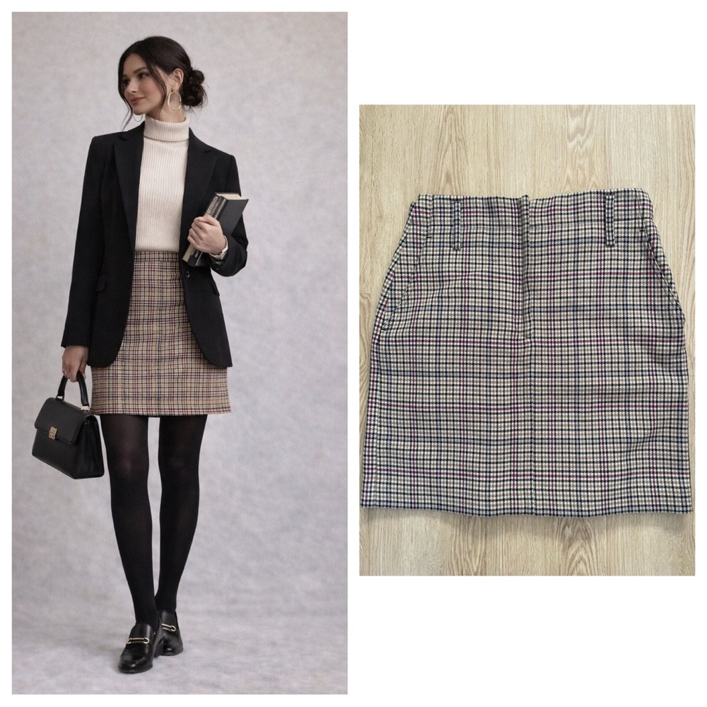 Sandro Paris 3 Plaid Mini Skirt Wool Blend Tailored Dark Academia
